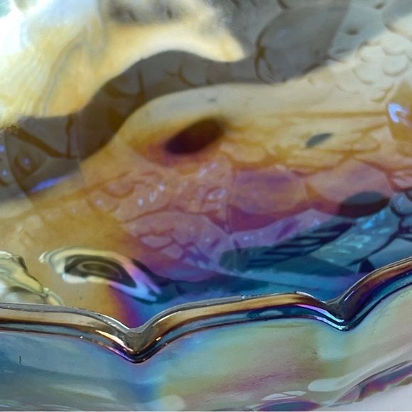 Vintage Indiana Glass Iridescent Blue Harvest Grape Footed Fruit Bowl 12 3/8” - Picture 6 of 12